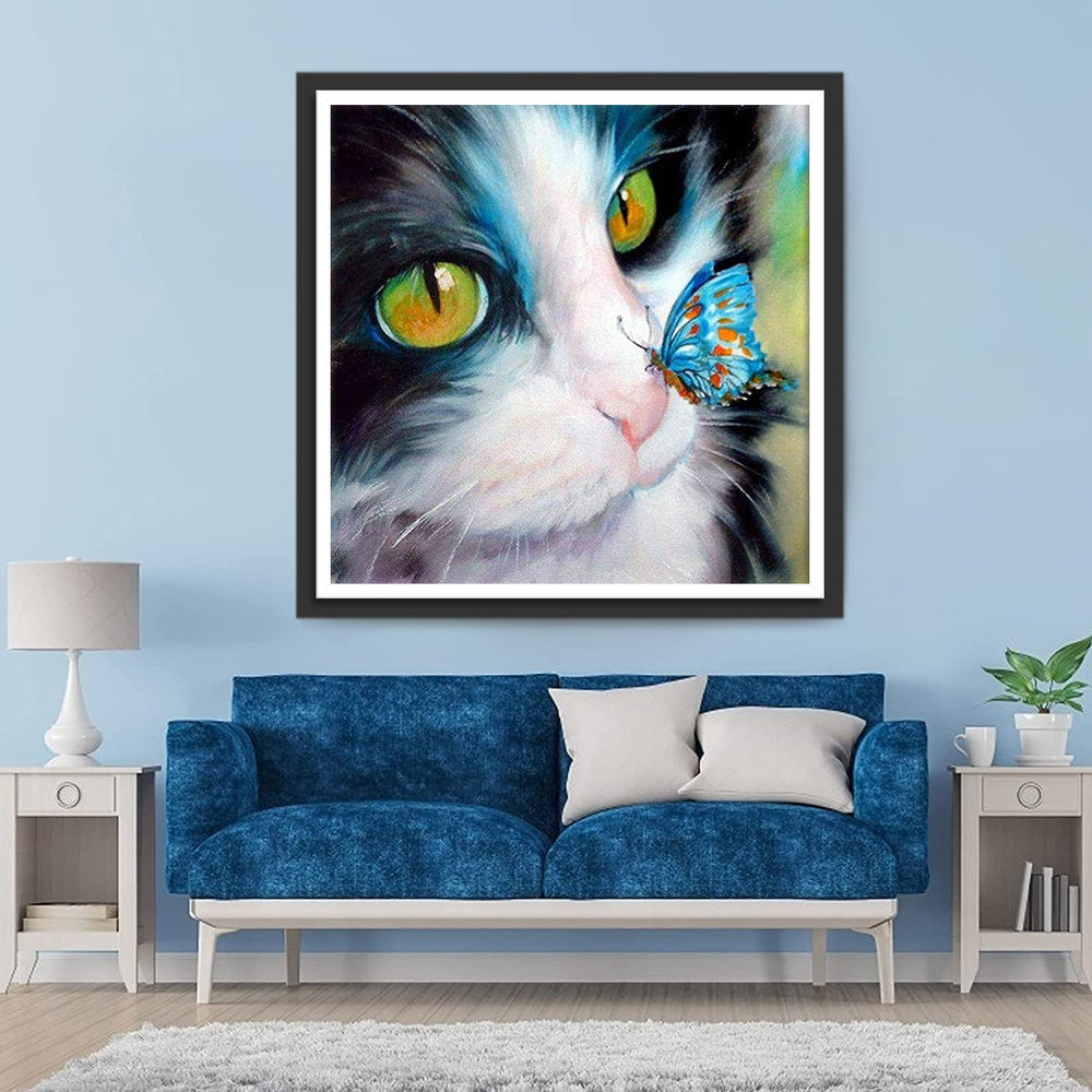 Kat en Blauwe Vlinder Diamond Painting