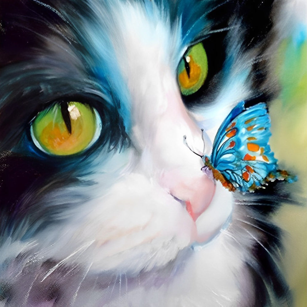 Kat en Blauwe Vlinder Diamond Painting