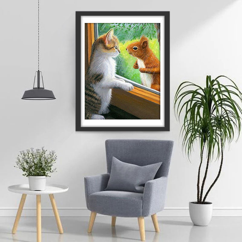 Kat en Eekhoorn Diamond Painting