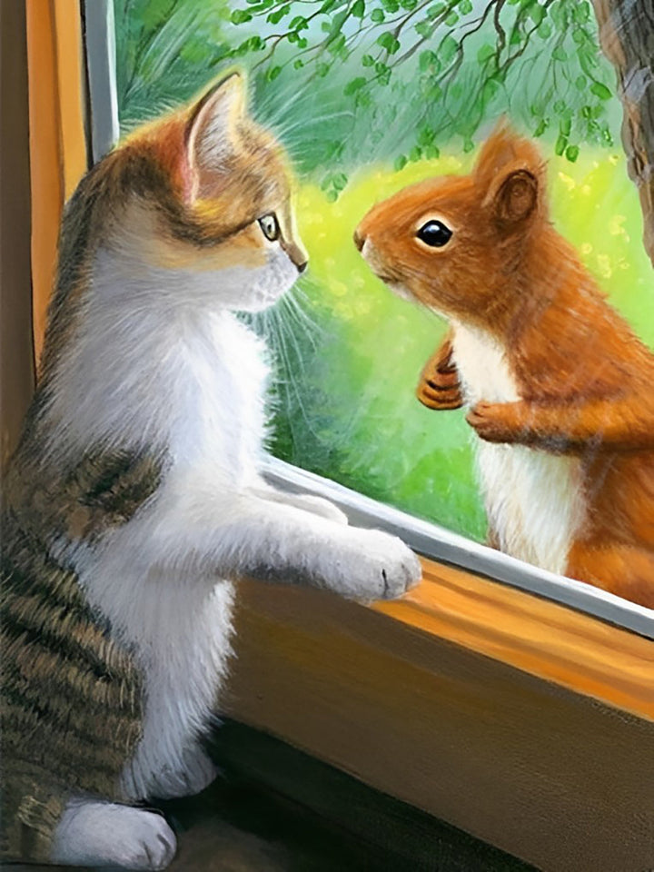 Kat en Eekhoorn Diamond Painting