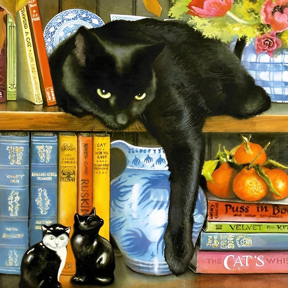 Kat en Fruit op de Plank Diamond Painting