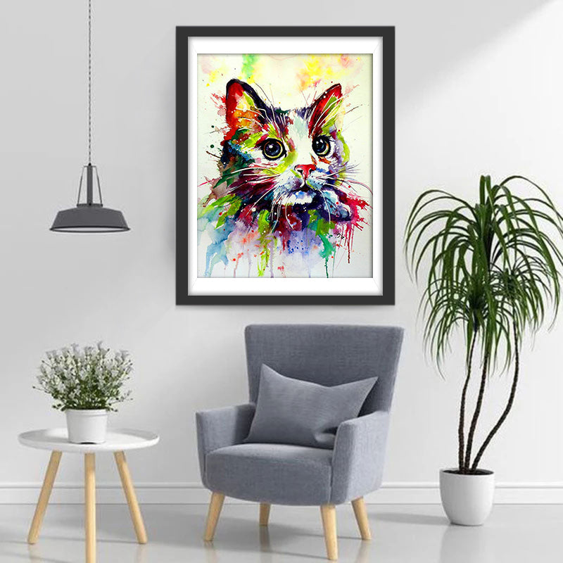 Kat en Kleurrijke Krabbels Diamond Painting