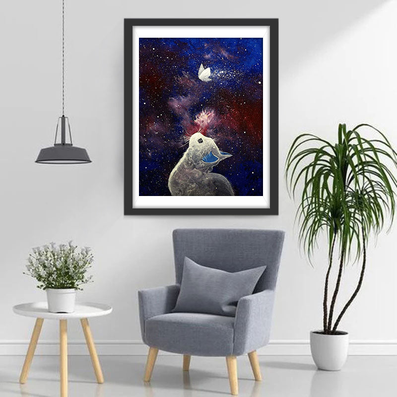 Kat en Vlinder onder de Sterren Diamond Painting