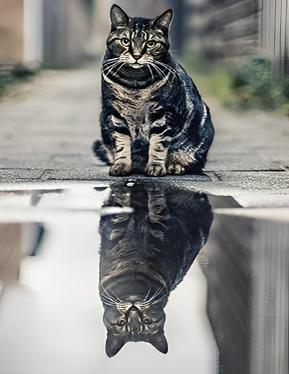 Kat en Weerspiegeling in het Water Diamond Painting