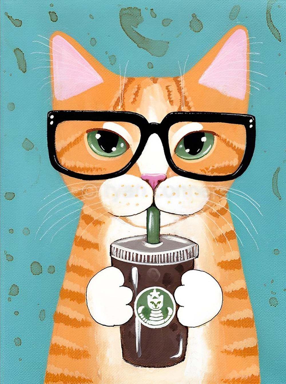 Kat in een Glas met Zwarte Koffie Diamond Painting