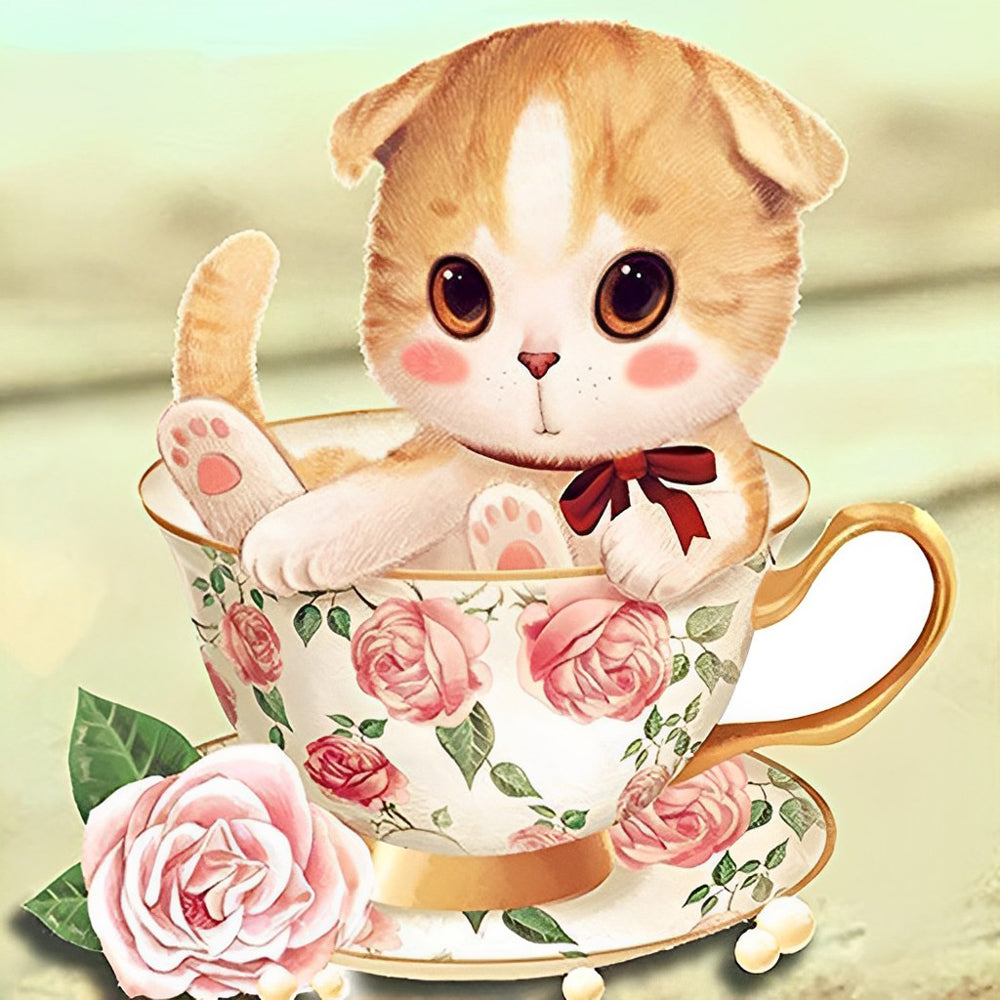 Kat in een Koffiekopje Diamond Painting