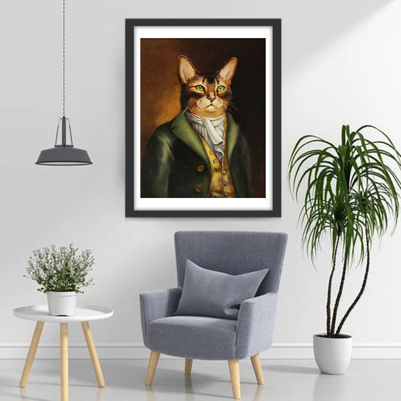 Kat in Groen Jasje Diamond Painting