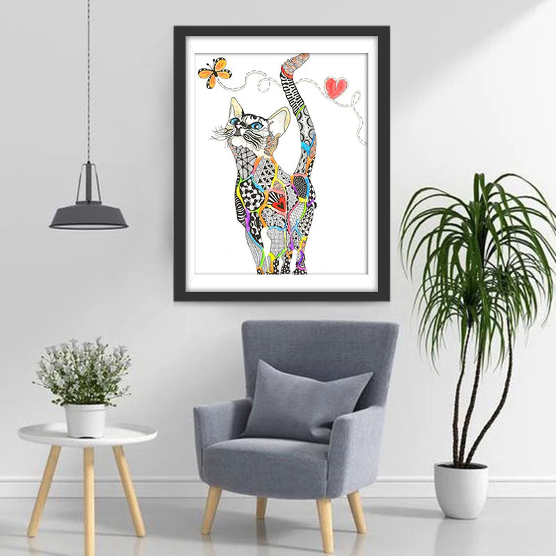 Kat in Kleurrijke Kleding Diamond Painting