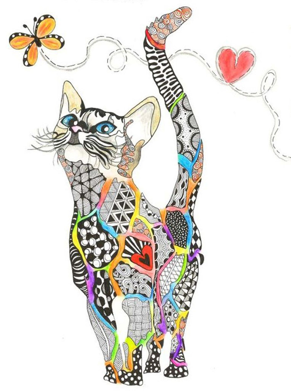 Kat in Kleurrijke Kleding Diamond Painting