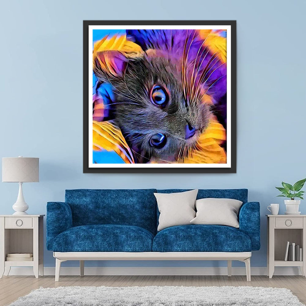 Kat in Oranje en Paars Licht Diamond Painting
