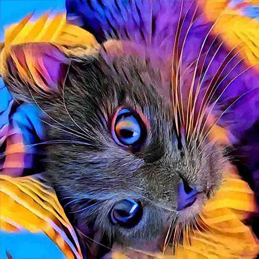 Kat in Oranje en Paars Licht Diamond Painting