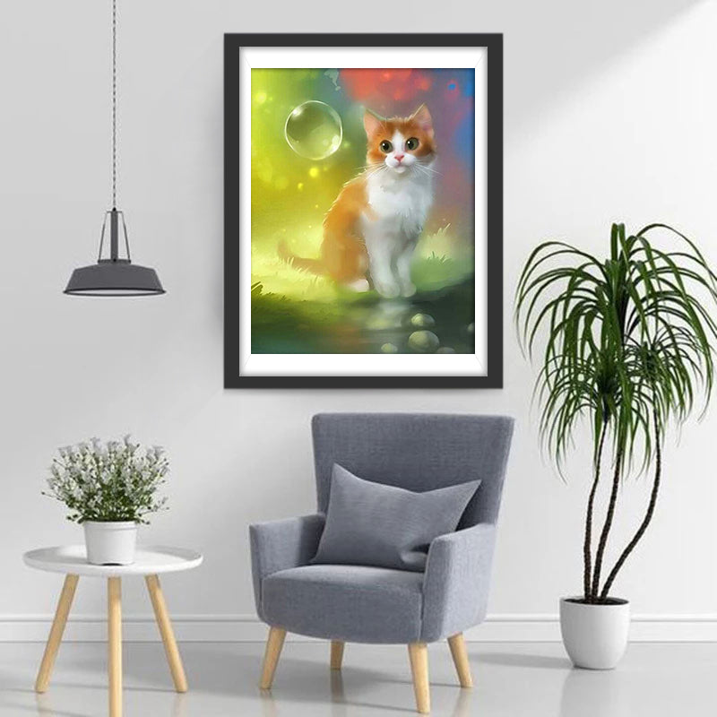 Kat Kijkt naar Bubbels Diamond Painting
