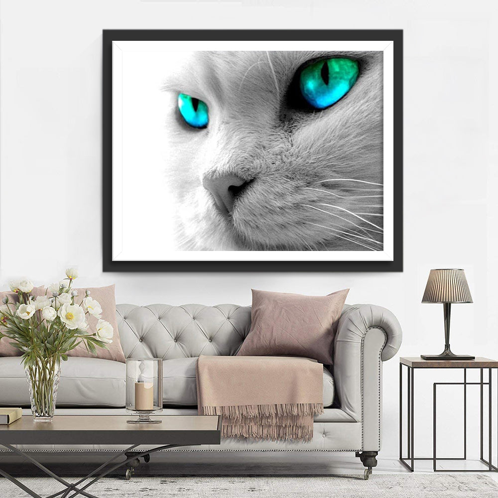 Kat met Blauwgroene Ogen Diamond Painting