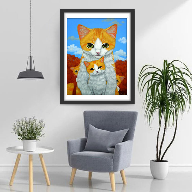 Kat met Drie Kittens Diamond Painting