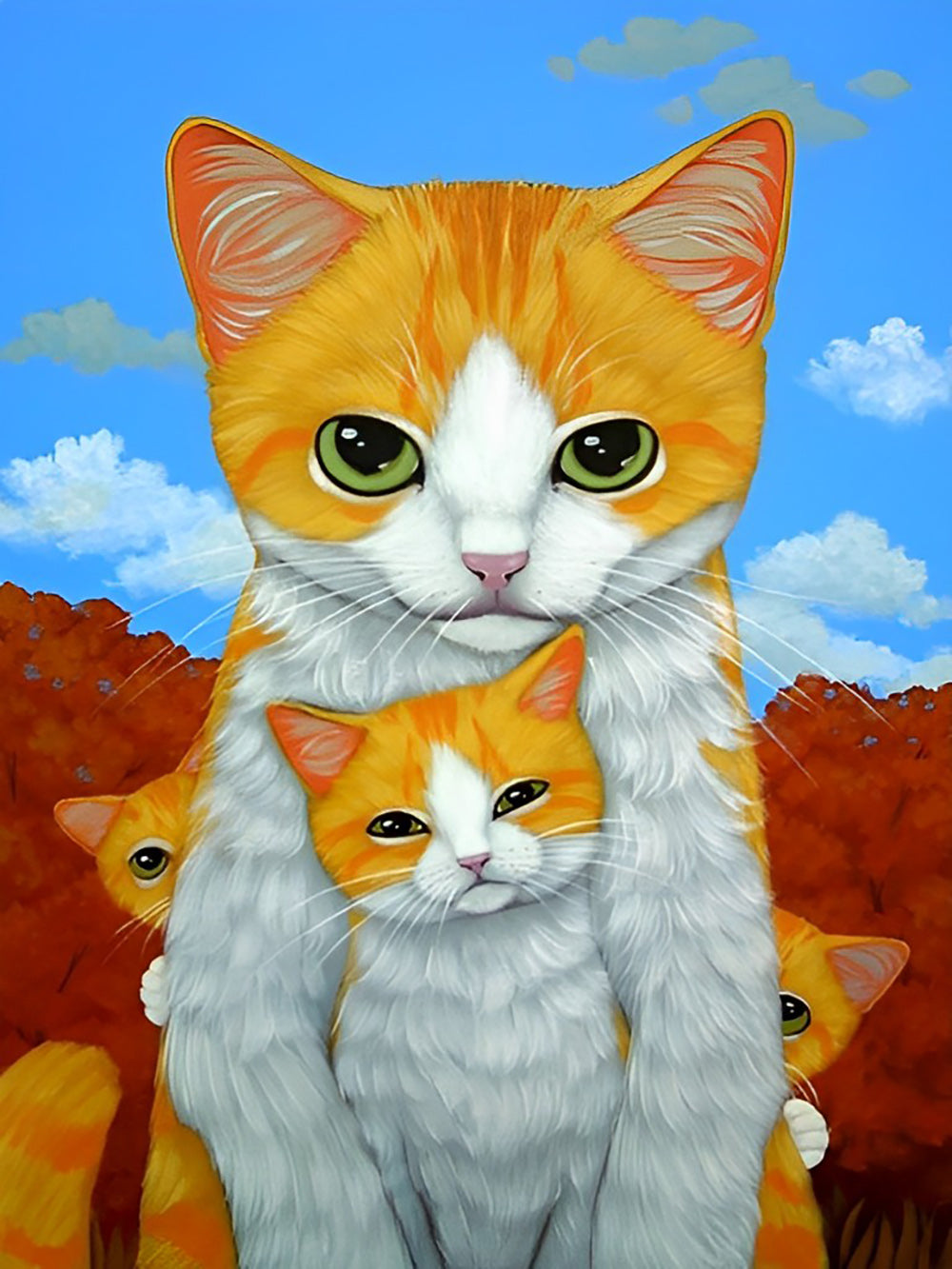 Kat met Drie Kittens Diamond Painting