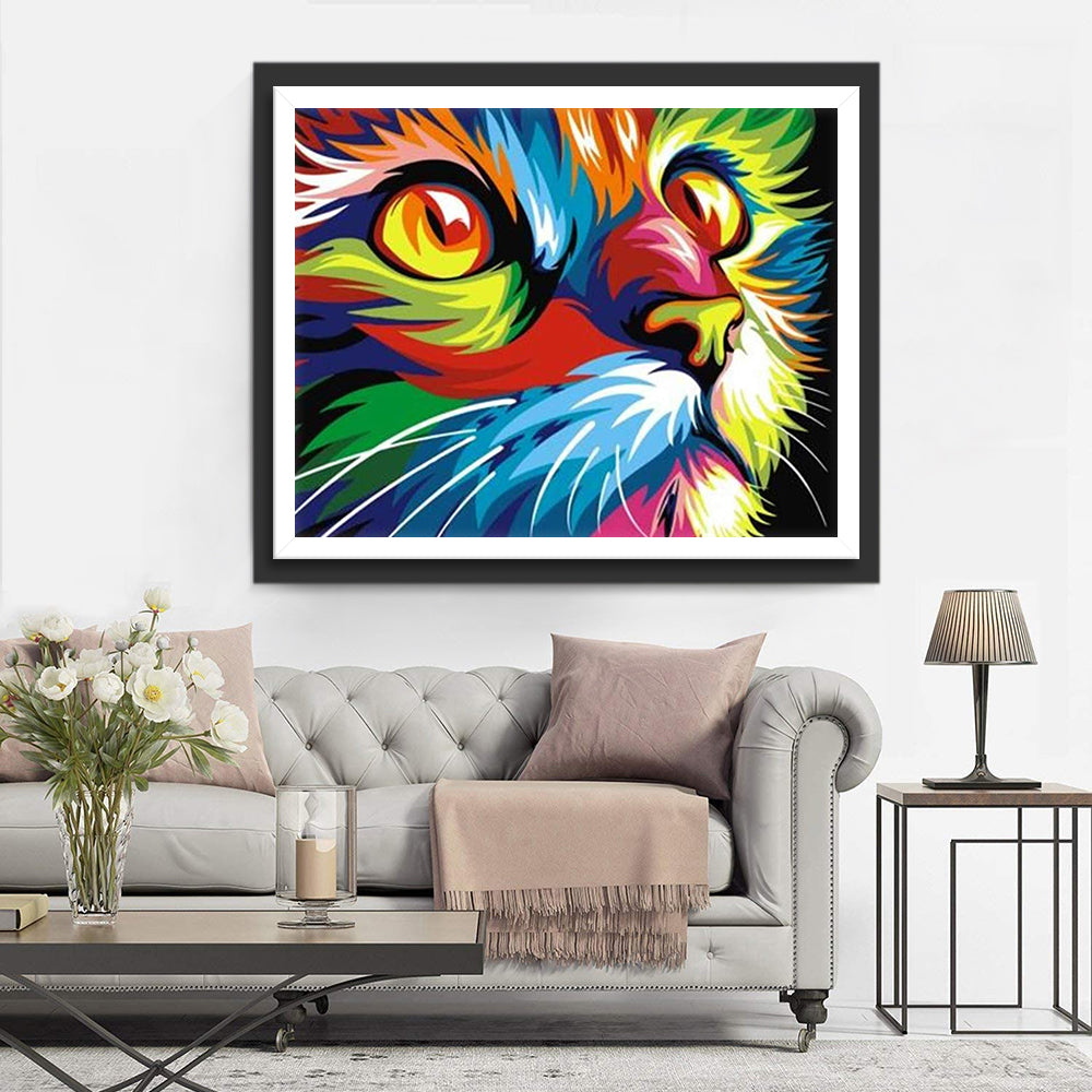 Kat met Kleurrijke Vacht Diamond Painting