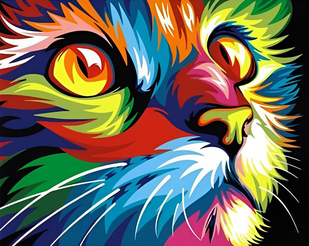 Kat met Kleurrijke Vacht Diamond Painting