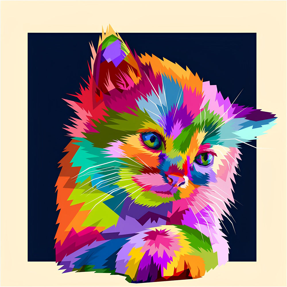 Kat met Kleurrijke Vacht Diamond Painting
