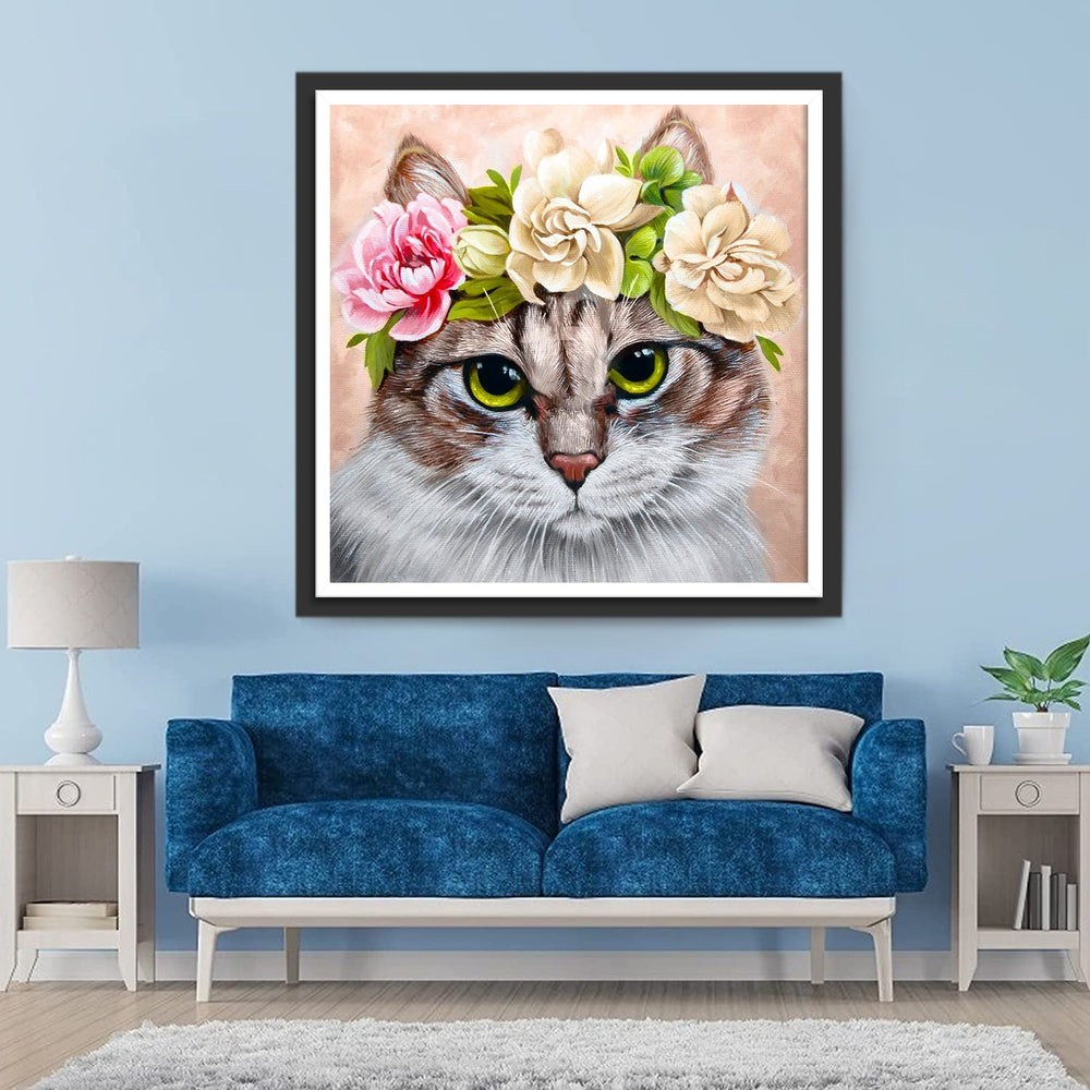 Kat met Krans Diamond Painting