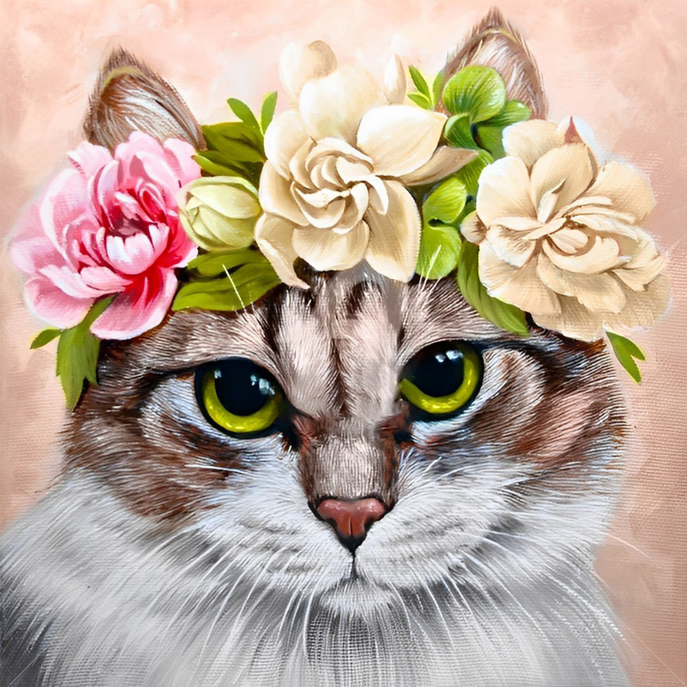 Kat met Krans Diamond Painting
