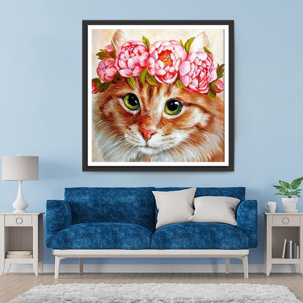 Kat met Rozenknopkrans Diamond Painting