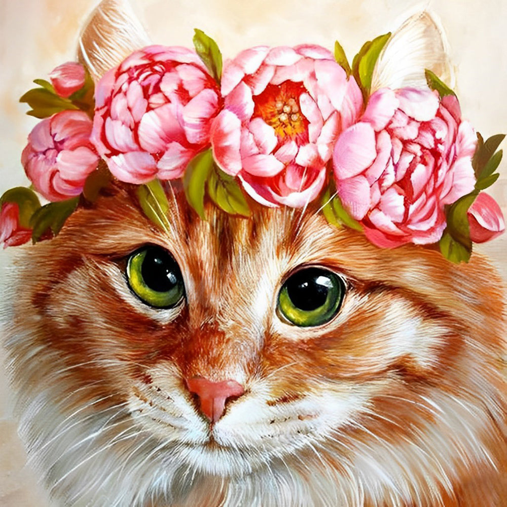 Kat met Rozenknopkrans Diamond Painting
