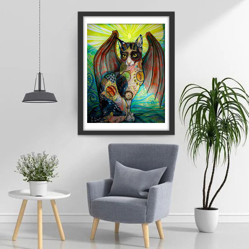 Kat met Vleugels en Patronen op het Lichaam Diamond Painting