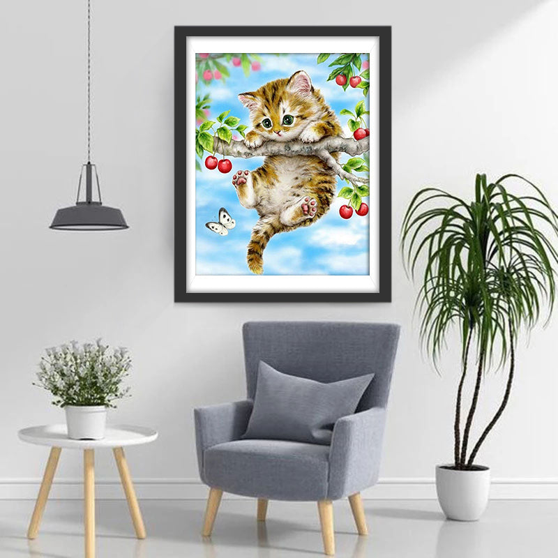 Kat op een Fruittak Diamond Painting