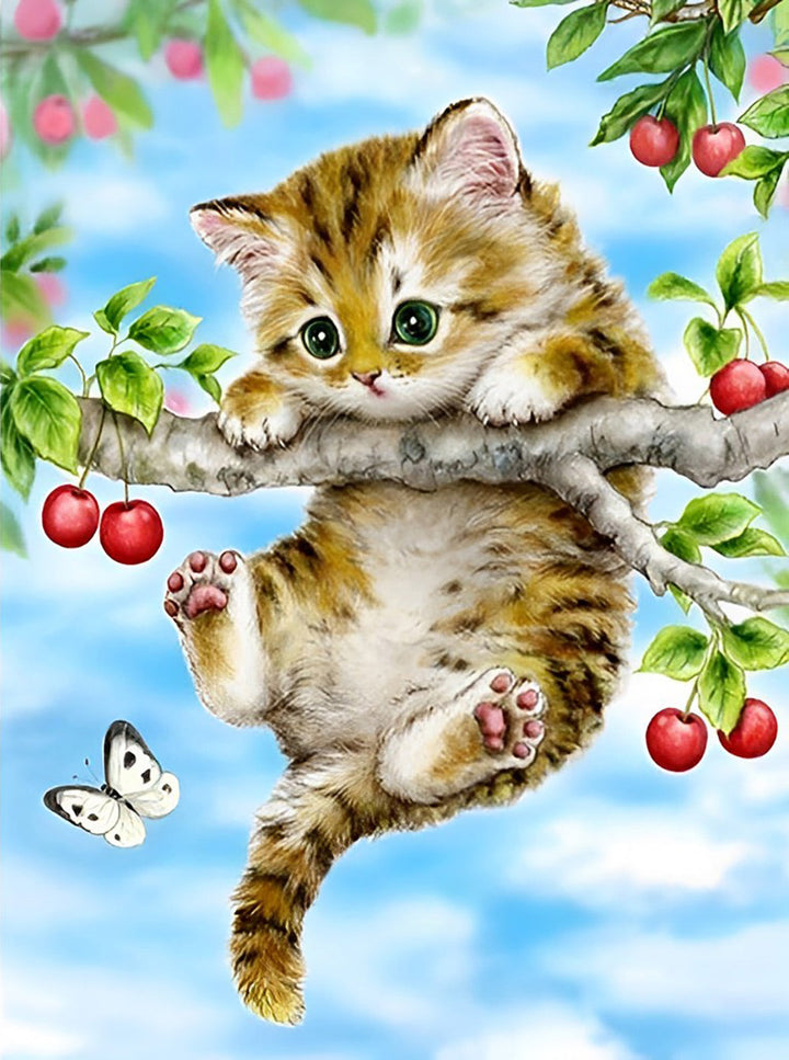 Kat op een Fruittak Diamond Painting