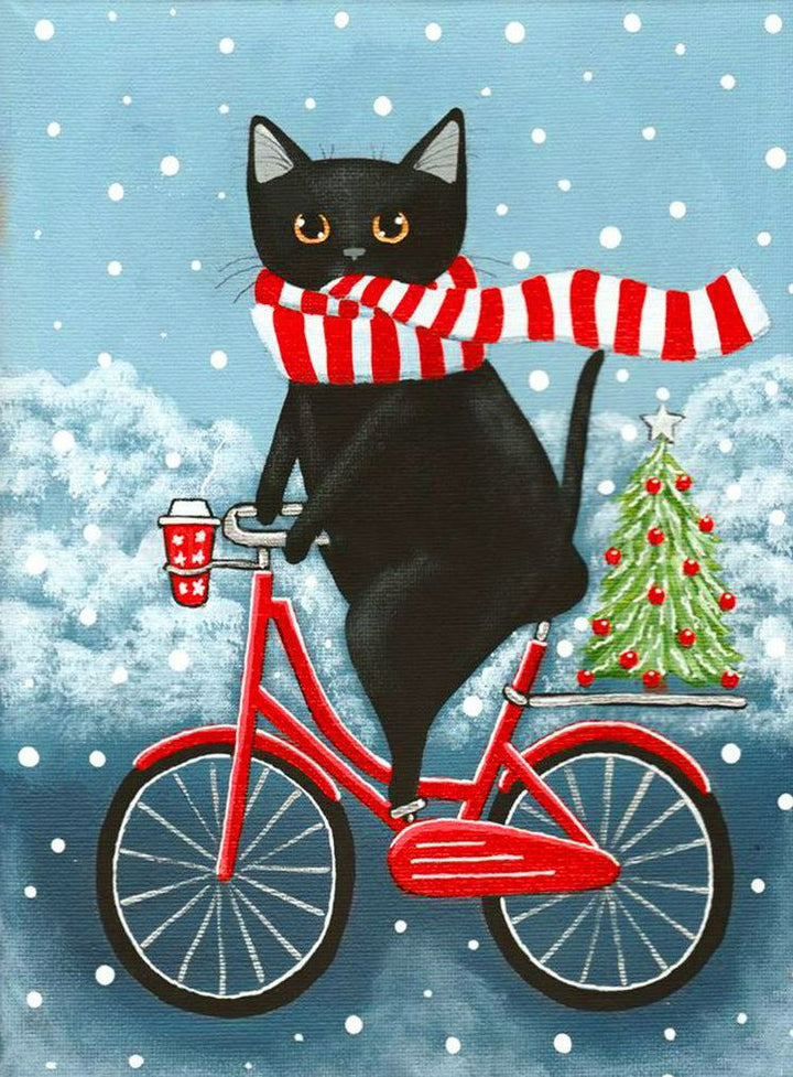 Kat op Fiets Diamond Painting
