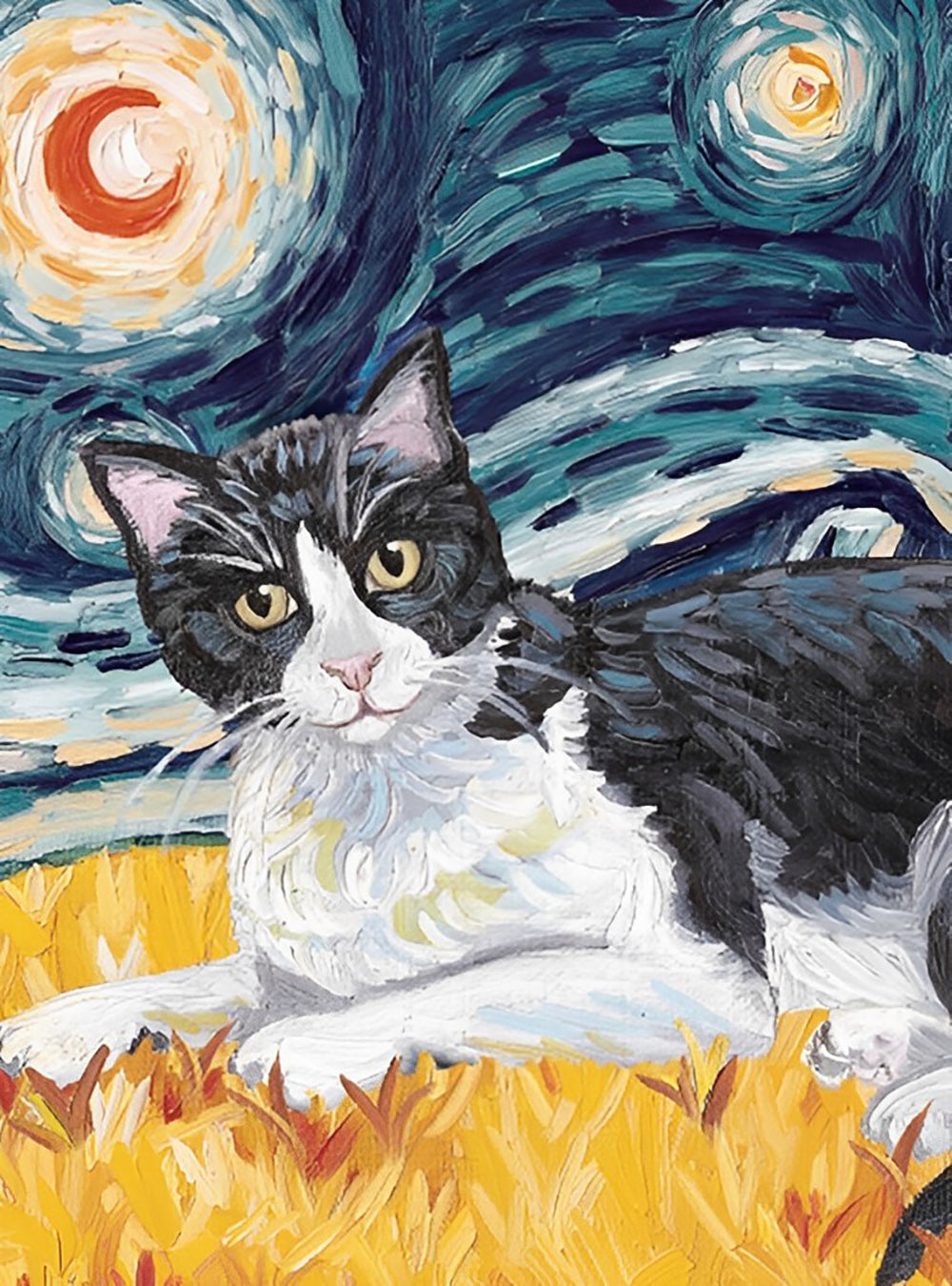 Kat op het Korenveld onder de Sterrennacht Diamond Painting