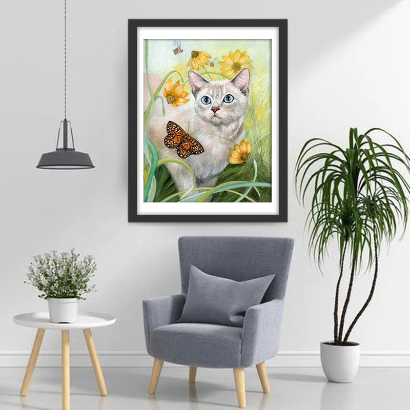 Kat Speelt in een Struik Diamond Painting