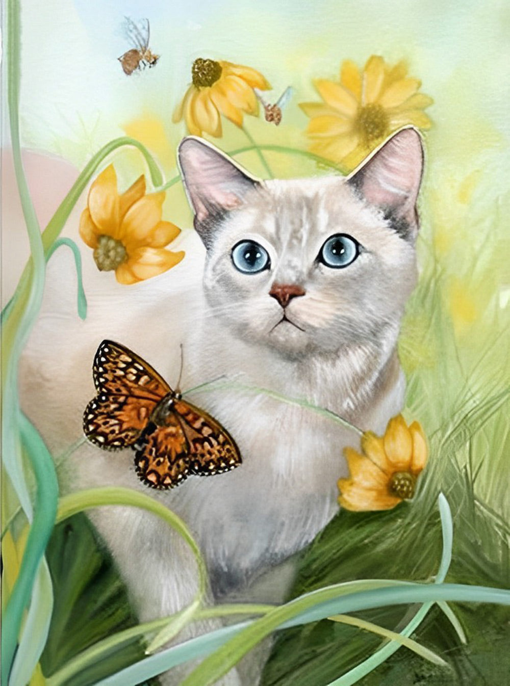 Kat Speelt in een Struik Diamond Painting