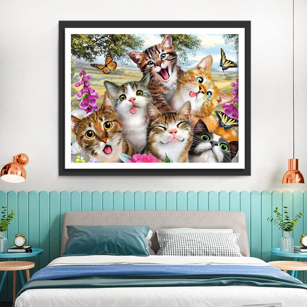 Katten en Vlinders in de Lente Diamond Painting