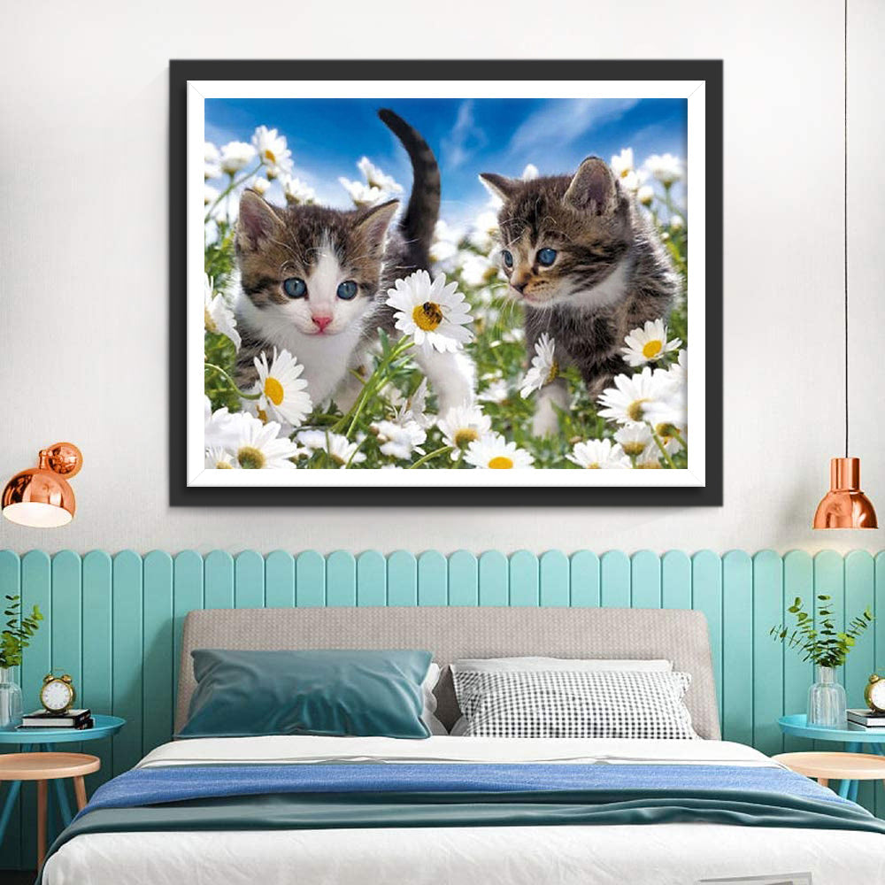 Katten in de Madeliefjesstruik Diamond Painting