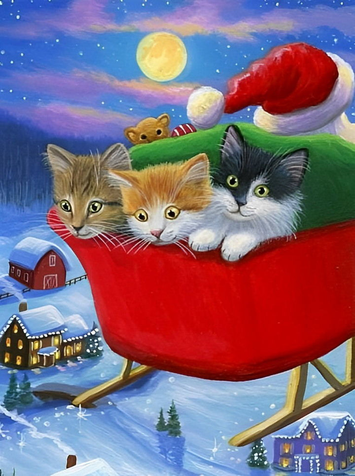 Katten in Sinterklaos' Slee Diamond Painting