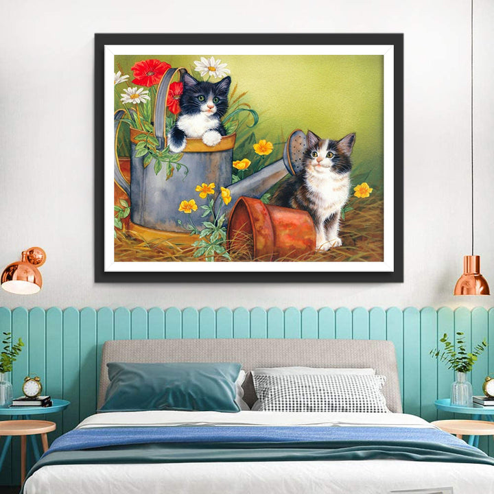 Katten naast de Potplanten en in de Gieter Diamond Painting