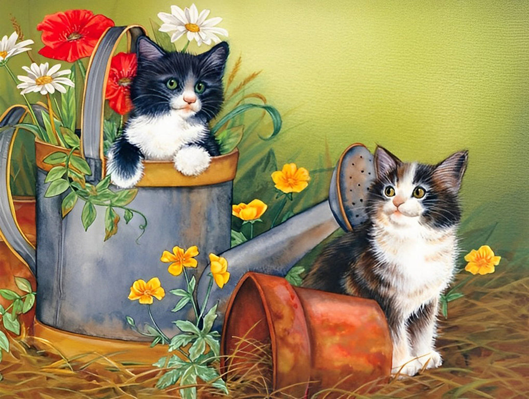 Katten naast de Potplanten en in de Gieter Diamond Painting