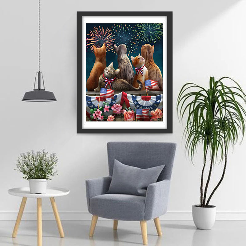 Katten onder het Vuurwerk Diamond Painting