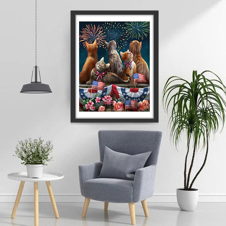 Katten onder het Vuurwerk Diamond Painting