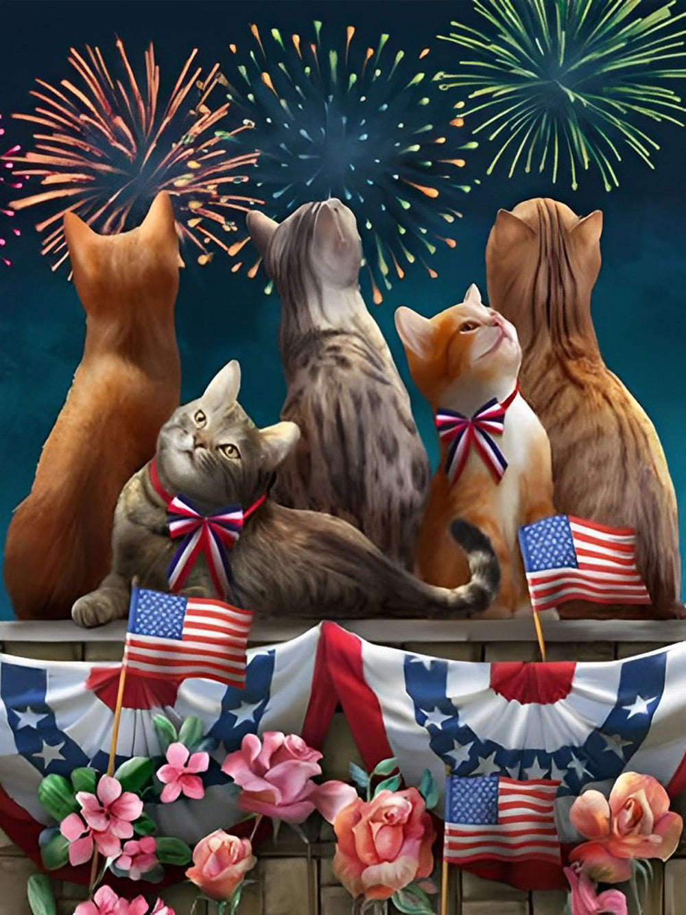 Katten onder het Vuurwerk Diamond Painting