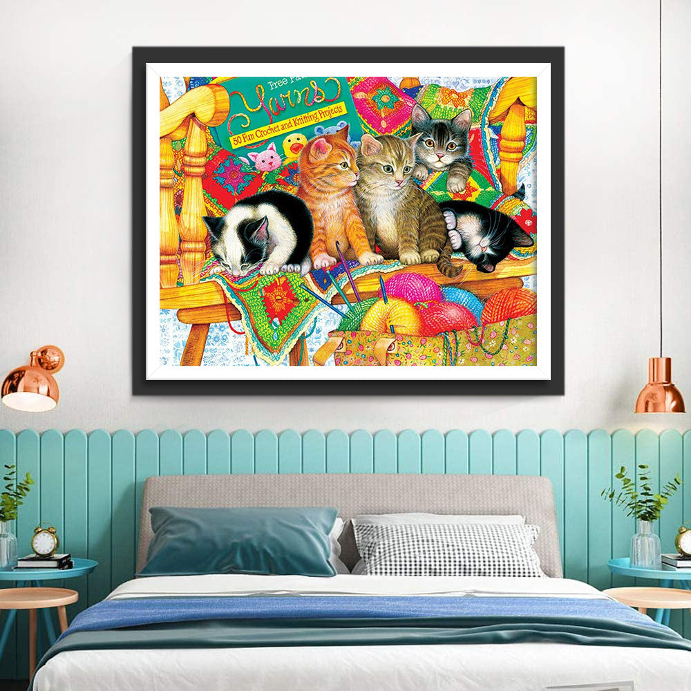 Katten op een Wollen Deken Diamond Painting