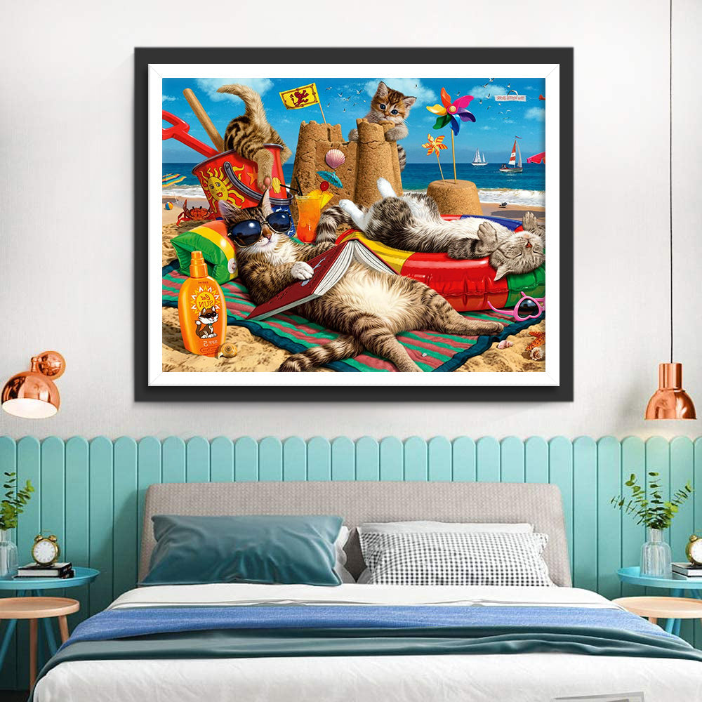 Katten op het Strand Diamond Painting