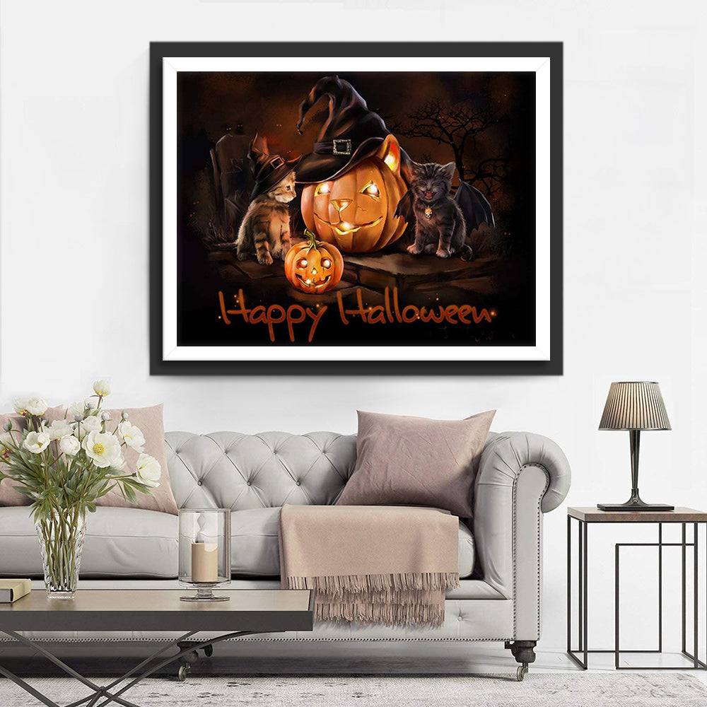 Katten, Pompoen en Halloween-accessoires Diamond Painting