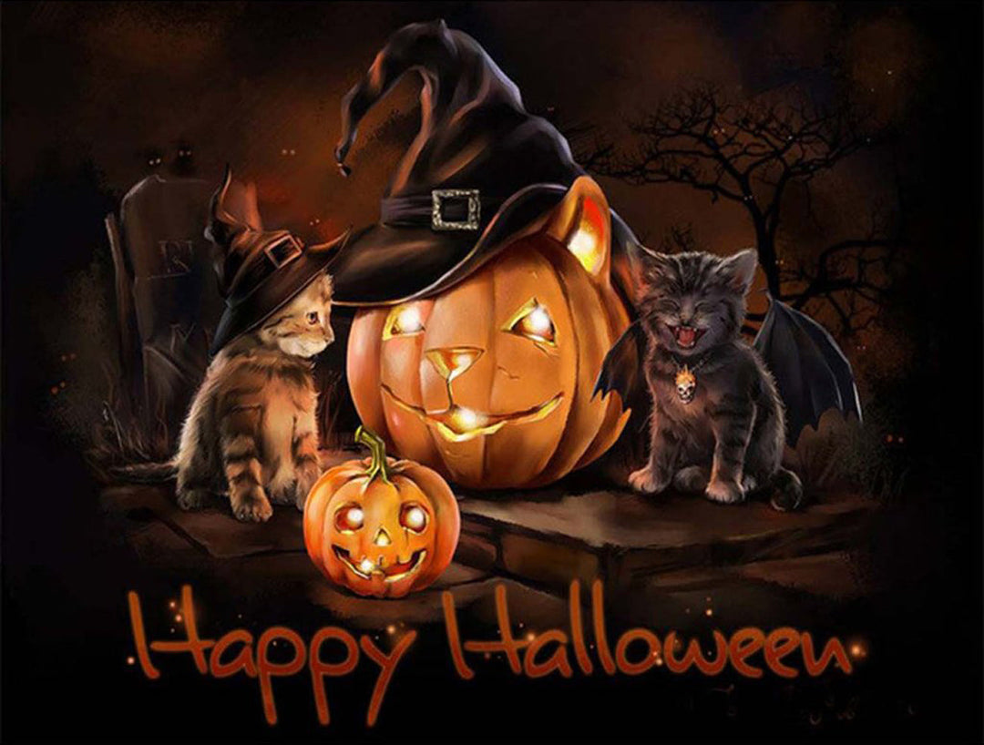 Katten, Pompoen en Halloween-accessoires Diamond Painting