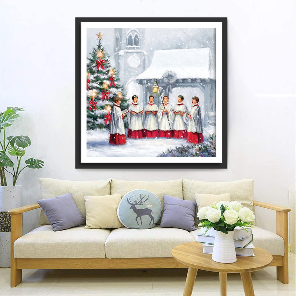 Kerkkoor bij Kerstboom Diamond Painting