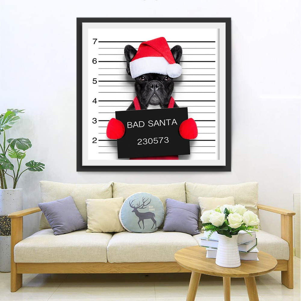 Kerst Hond die een Bord Vasthoudt Diamond Painting