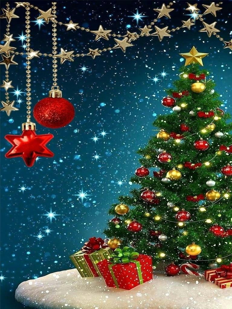 kerstboom met Decoraties Diamond Painting