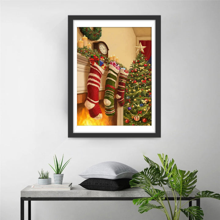 Kerstkousen aan de Schoorsteen Diamond Painting