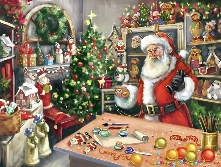 Kerstman Bezig in Kerstversierde Ruimte Diamond Painting